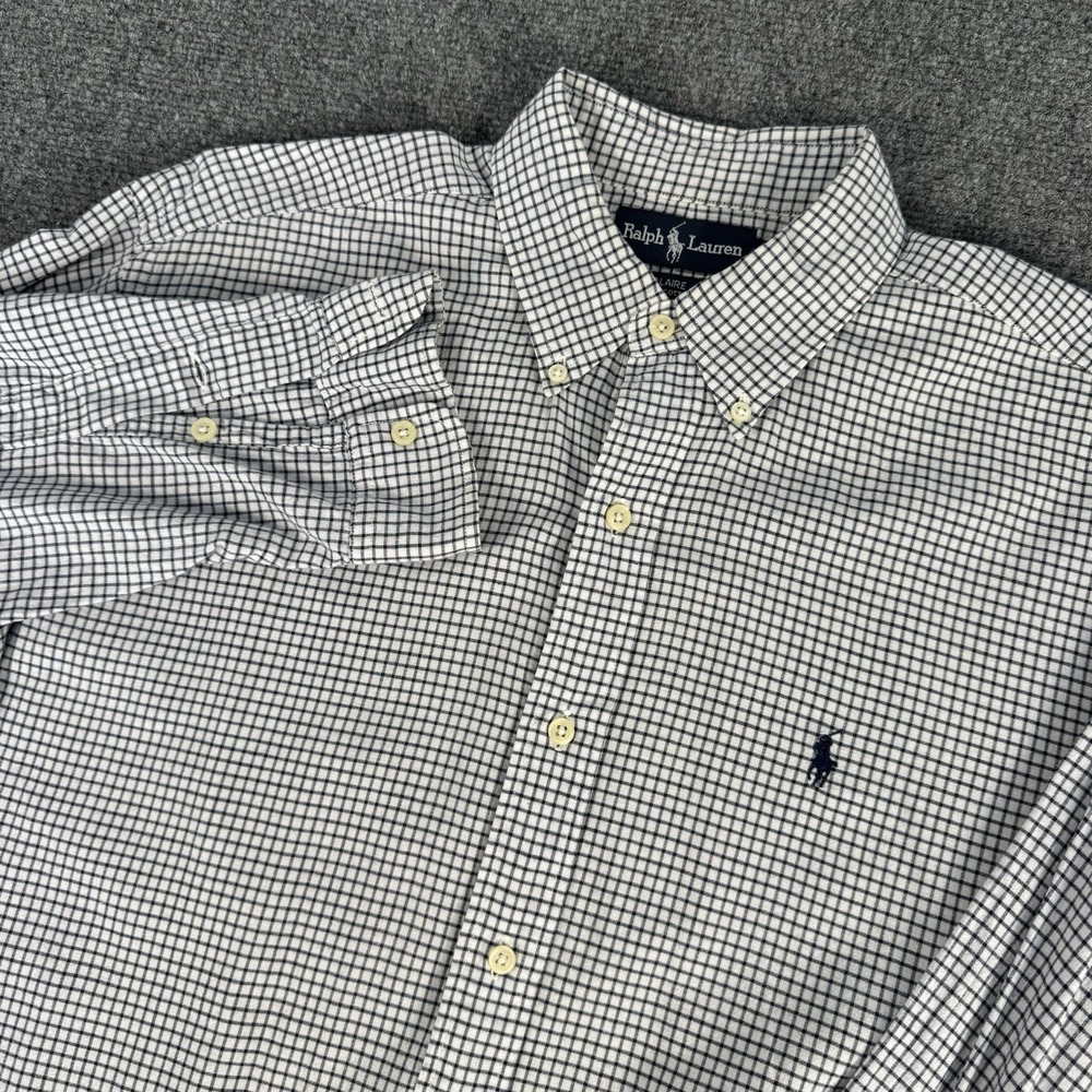 Vintage Ralph Lauren Shirt Mens M Blue White Check Plaid Blake Button Down 90s